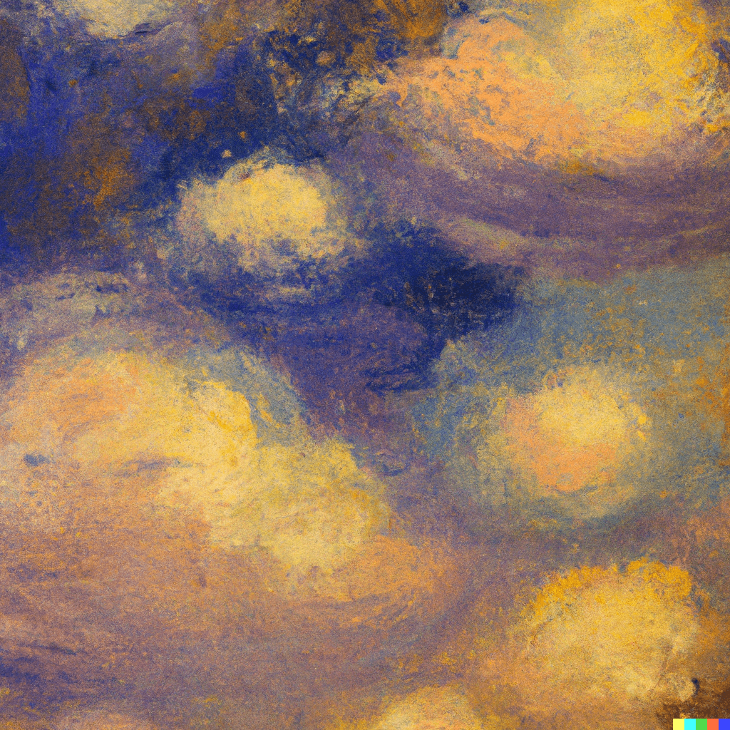 Impressionist oil painting of clouds with very subtle psychedelic details, painted by Claude Monet and Odilon Redon