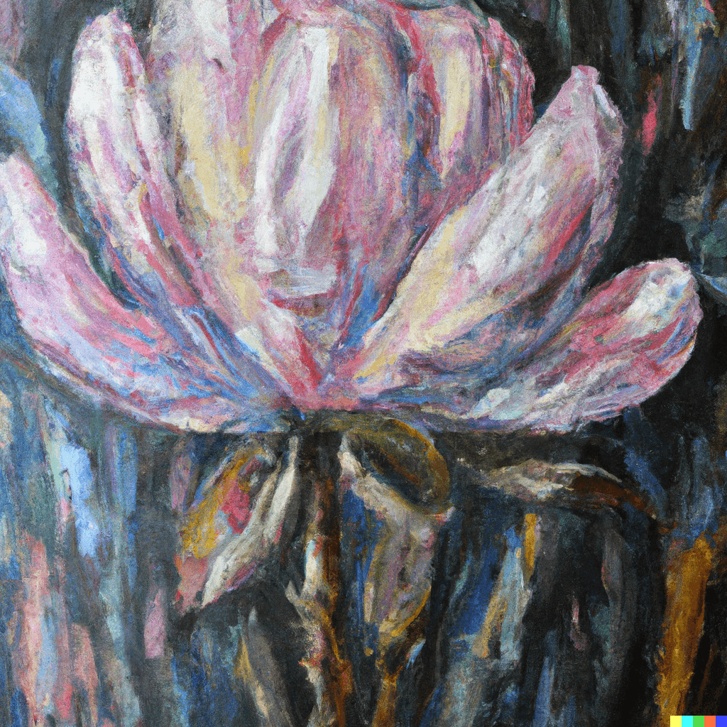 Impressionist oil painting of a beautiful flower, subtly psychedelic, lovely, delightful, harmonious, wonderful, delicate