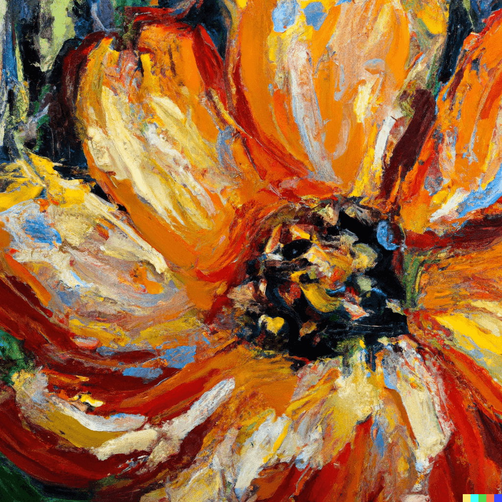 Impressionist oil painting of a beautiful flower, subtly psychedelic, lovely, delightful, harmonious, wonderful, delicate