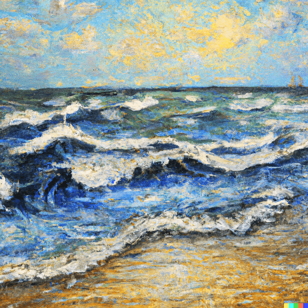 A very beautiful oil painting of the ocean vby Vincent Van Gogh, vivid and dreamy,