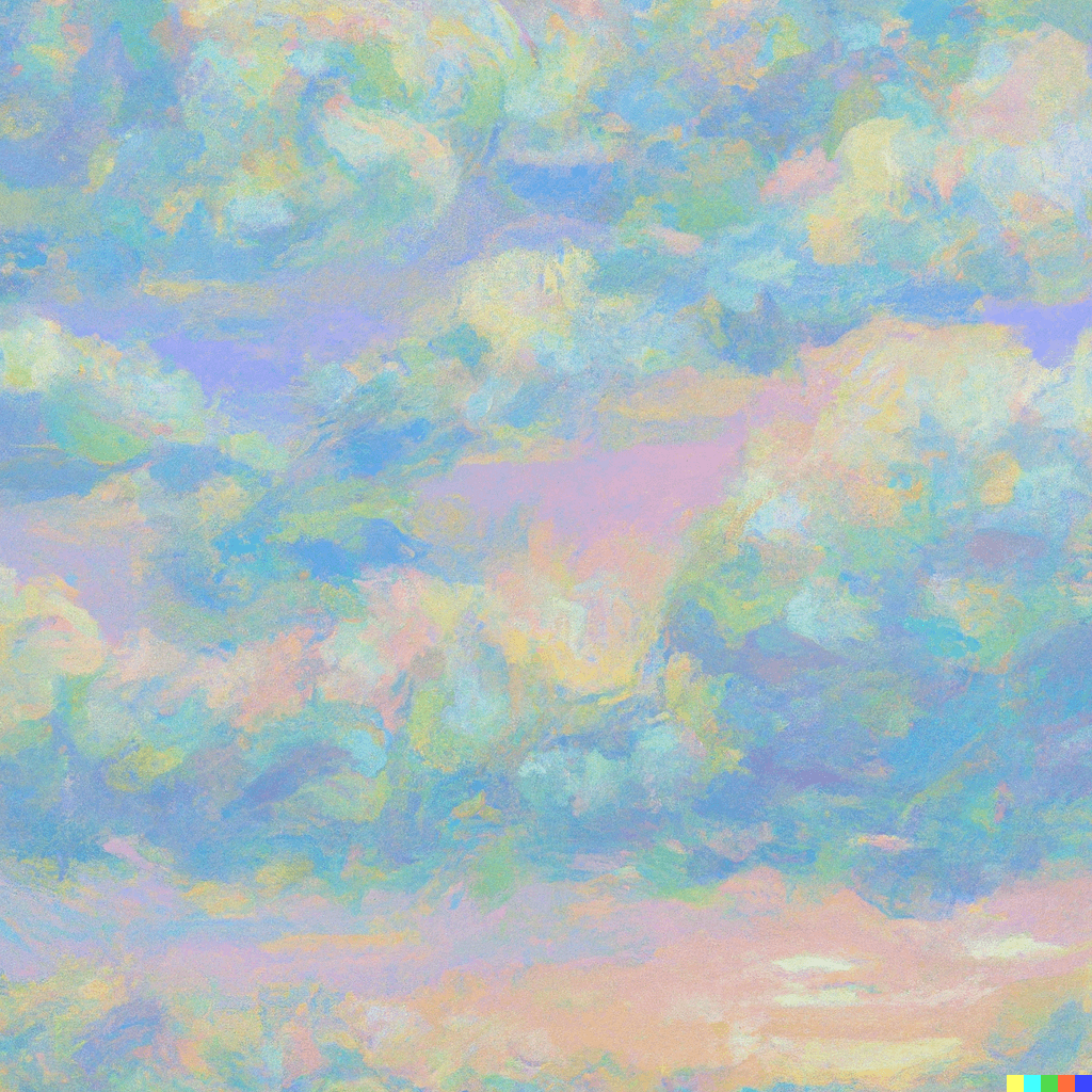 Clouds in a Monet oil painting, with subtle psychedelic details