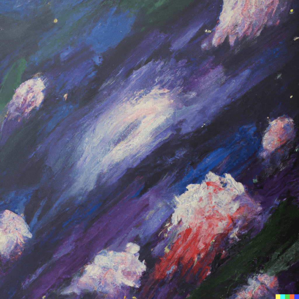 Impressionist oil painting of the cosmos, ambient album cover, beautiful, harmonious color scheme