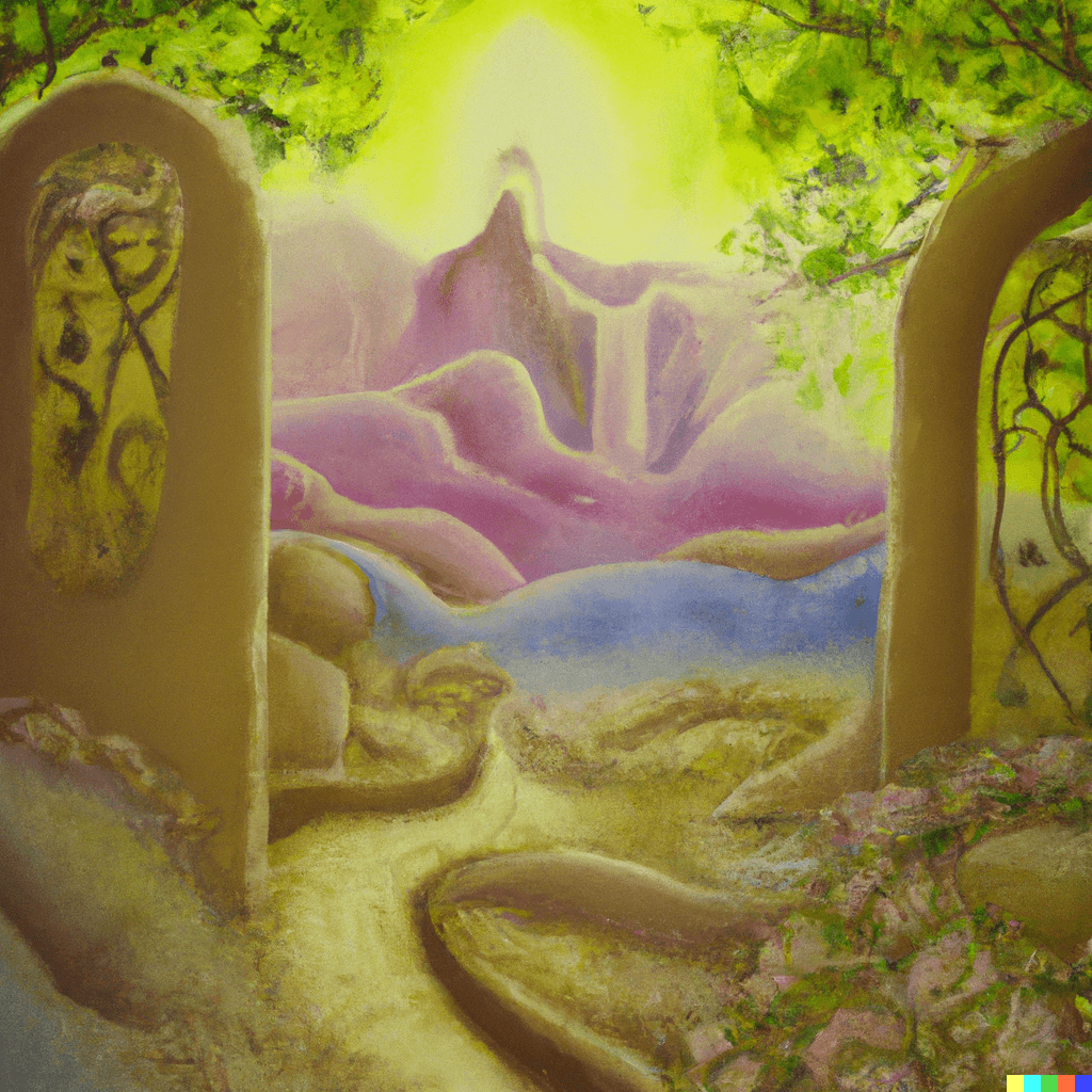 watercolor painting of The Garden of the Prophet by Kahlil Gibran, pastel colorscape, mystical, beautiful