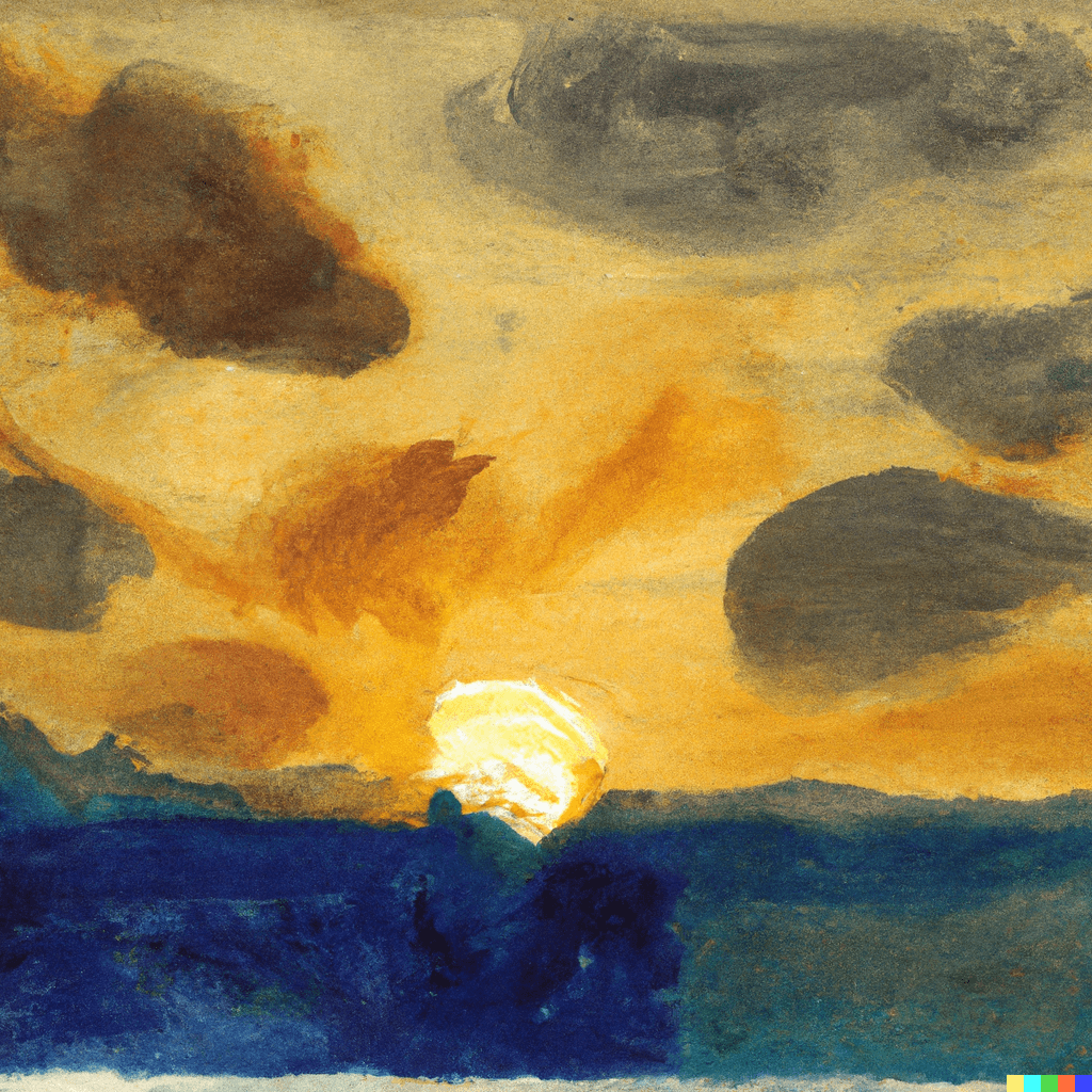 A watercolor painting of a sunset, by Vincent Van Gogh