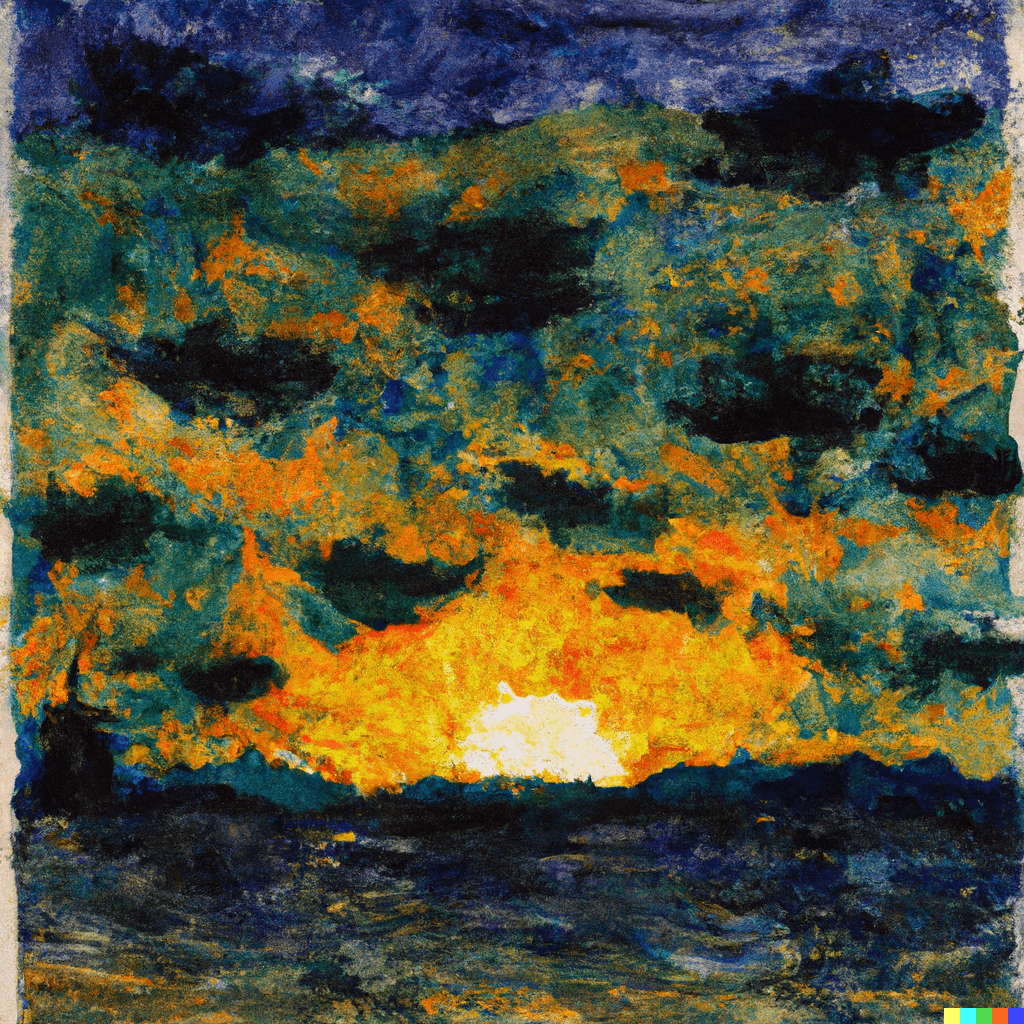 A watercolor painting of a sunset, by Vincent Van Gogh