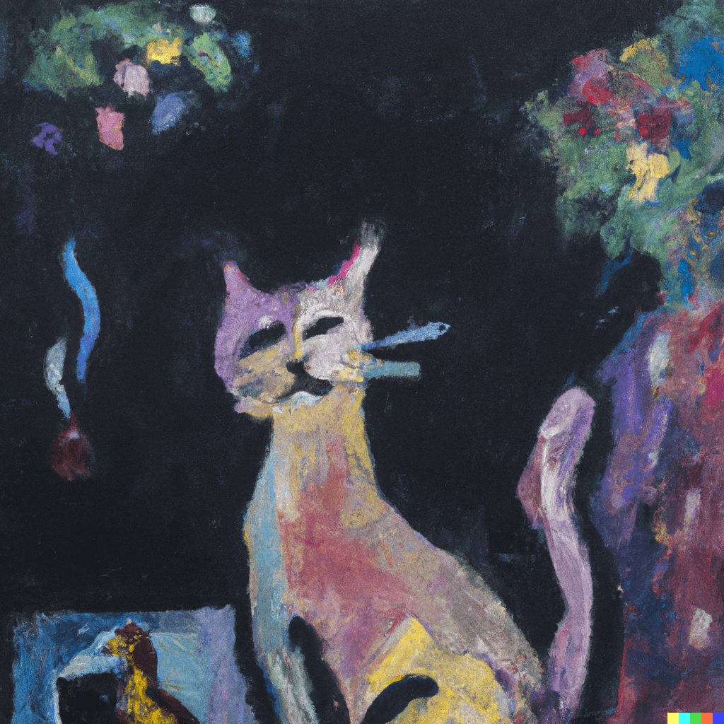 Jazz album cover art, an abstract oil painting of a cat