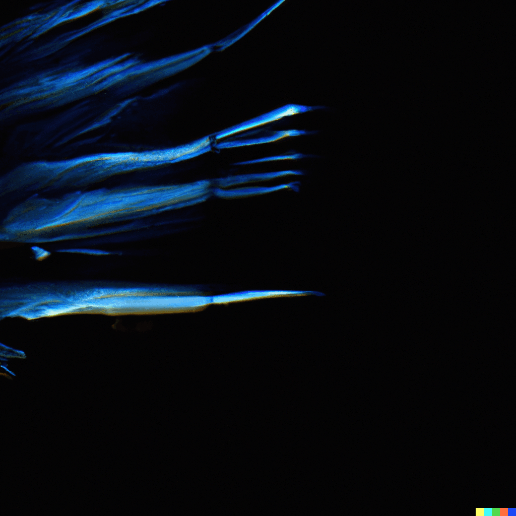 A mysterious, blue pattern of light on a dark background, waves of light diffracted in water