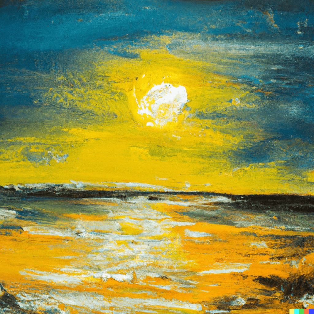 dreamy impressionist oil painting of the sea with the sun, beautiful and lovely