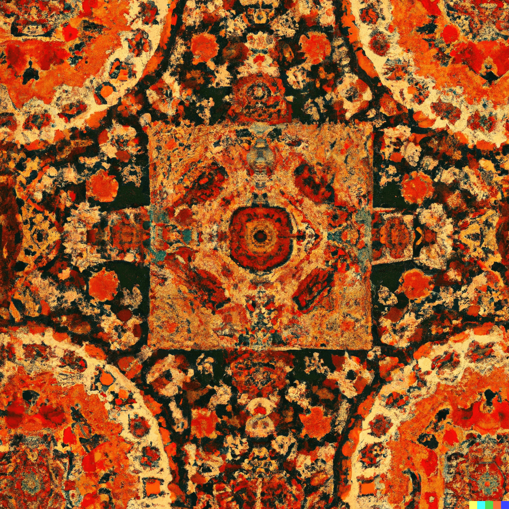 highly detailed Oriental rug with a wondrous kaleidoscopic pattern, mildly psychedelic, beautiful