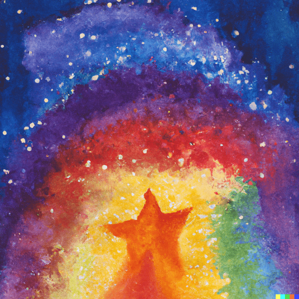 glitter in the sky, rainbow star, abstract watercolor painting by Monet