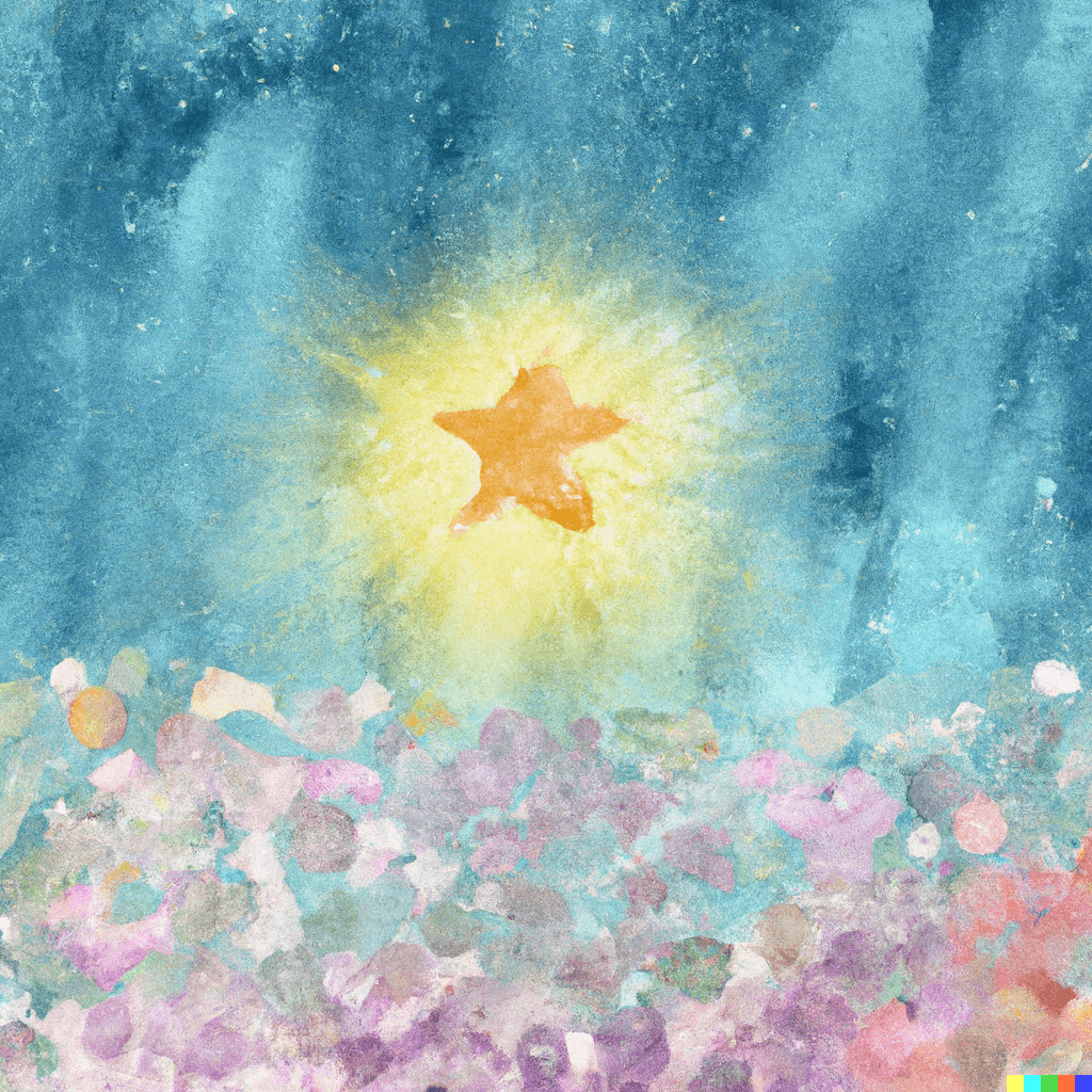 glitter in the sky, rainbow star, abstract watercolor painting by Odilon Redon, pastel colorscape